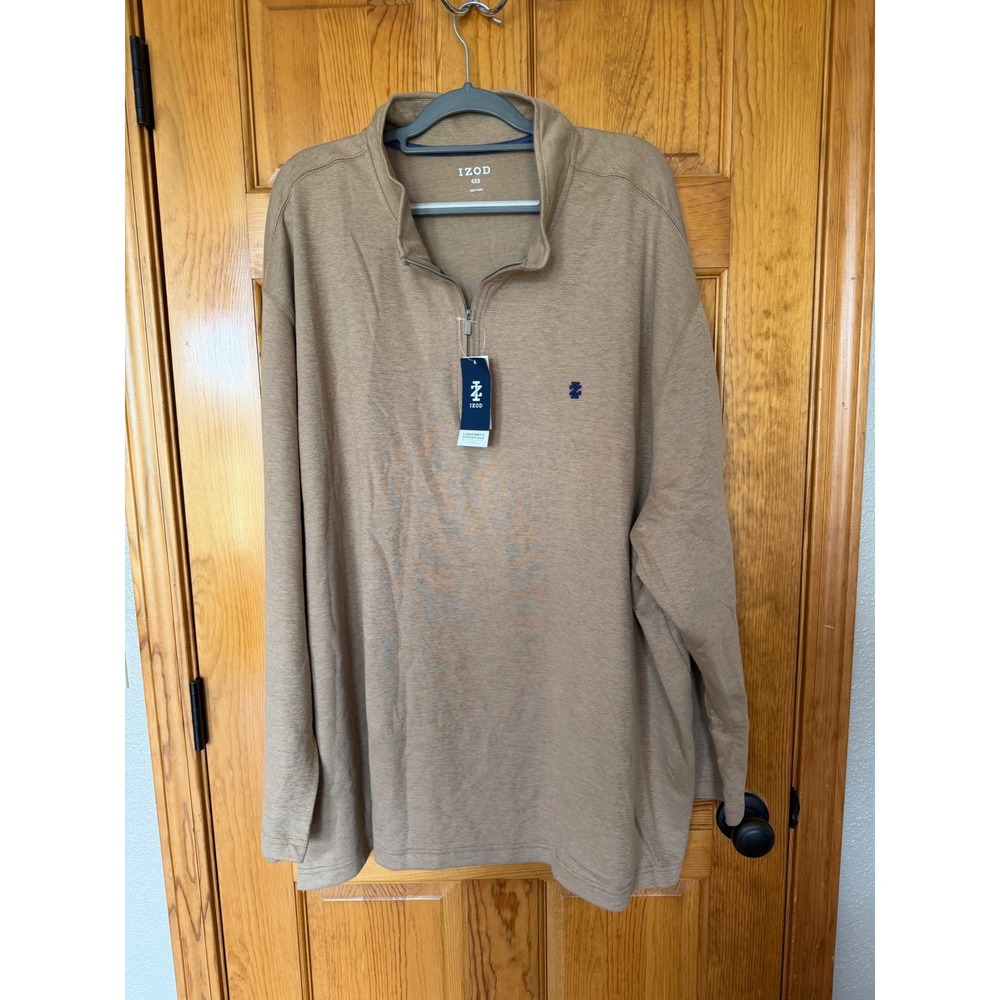 IZOD Mens Big & Tall 4XB Quarter Zip Pullover Camel Heather 46IZFIB46X-200 NWT